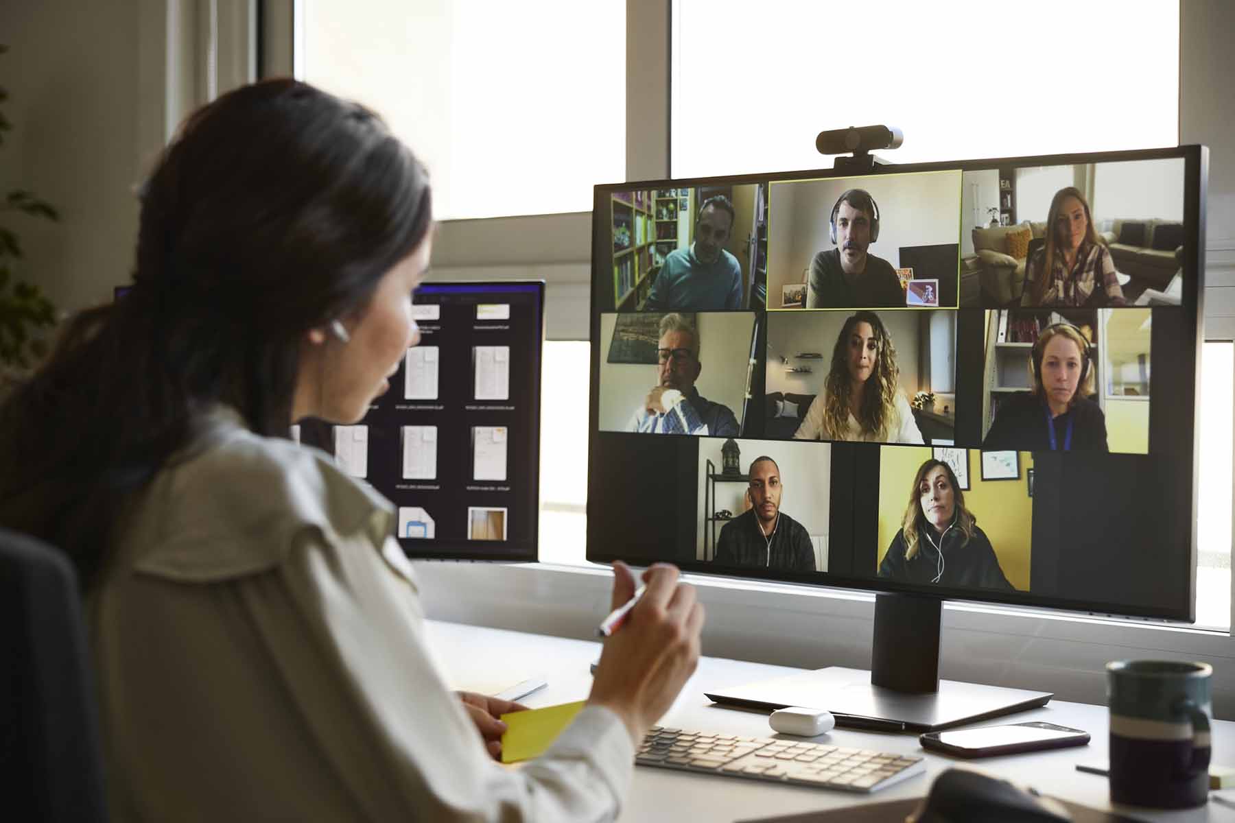 Woman working from home on a video call