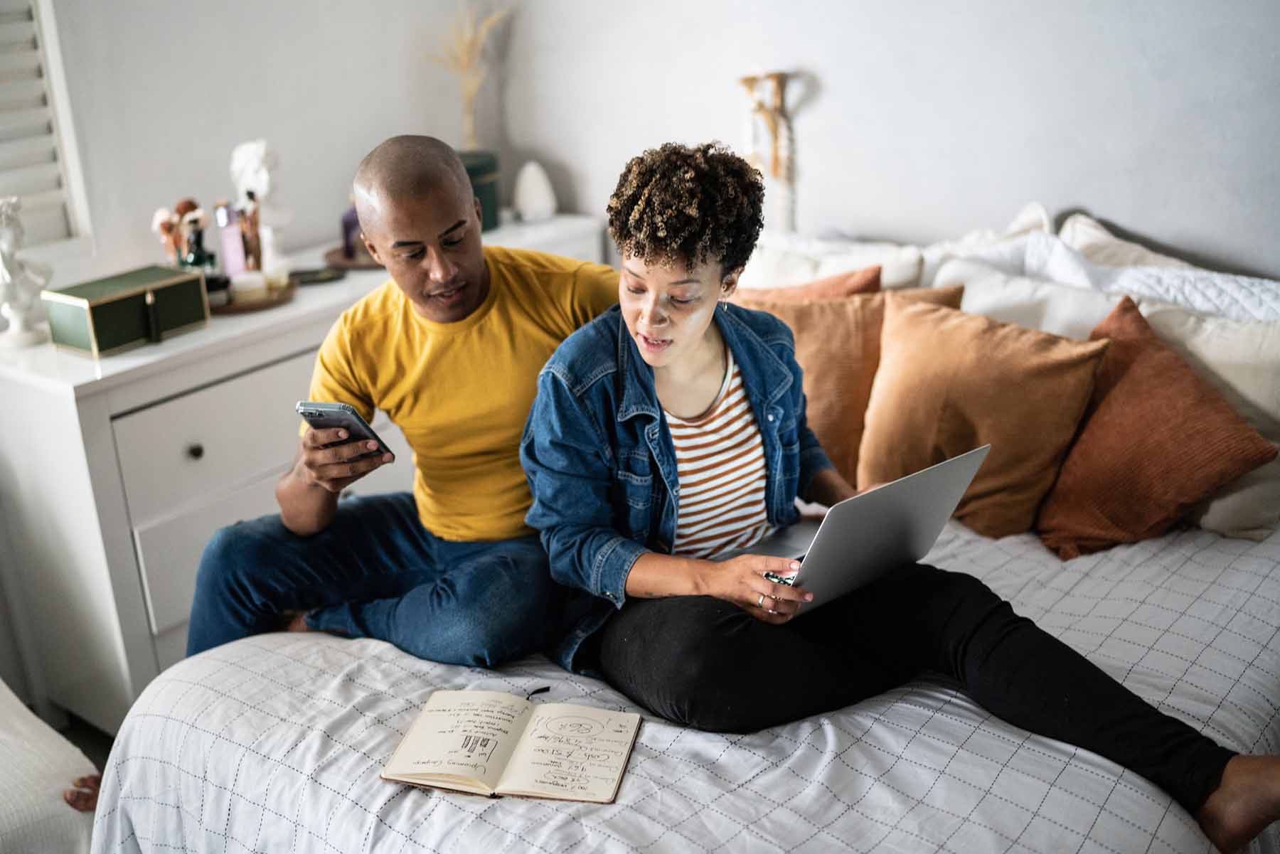 Couple reviewing checking account options