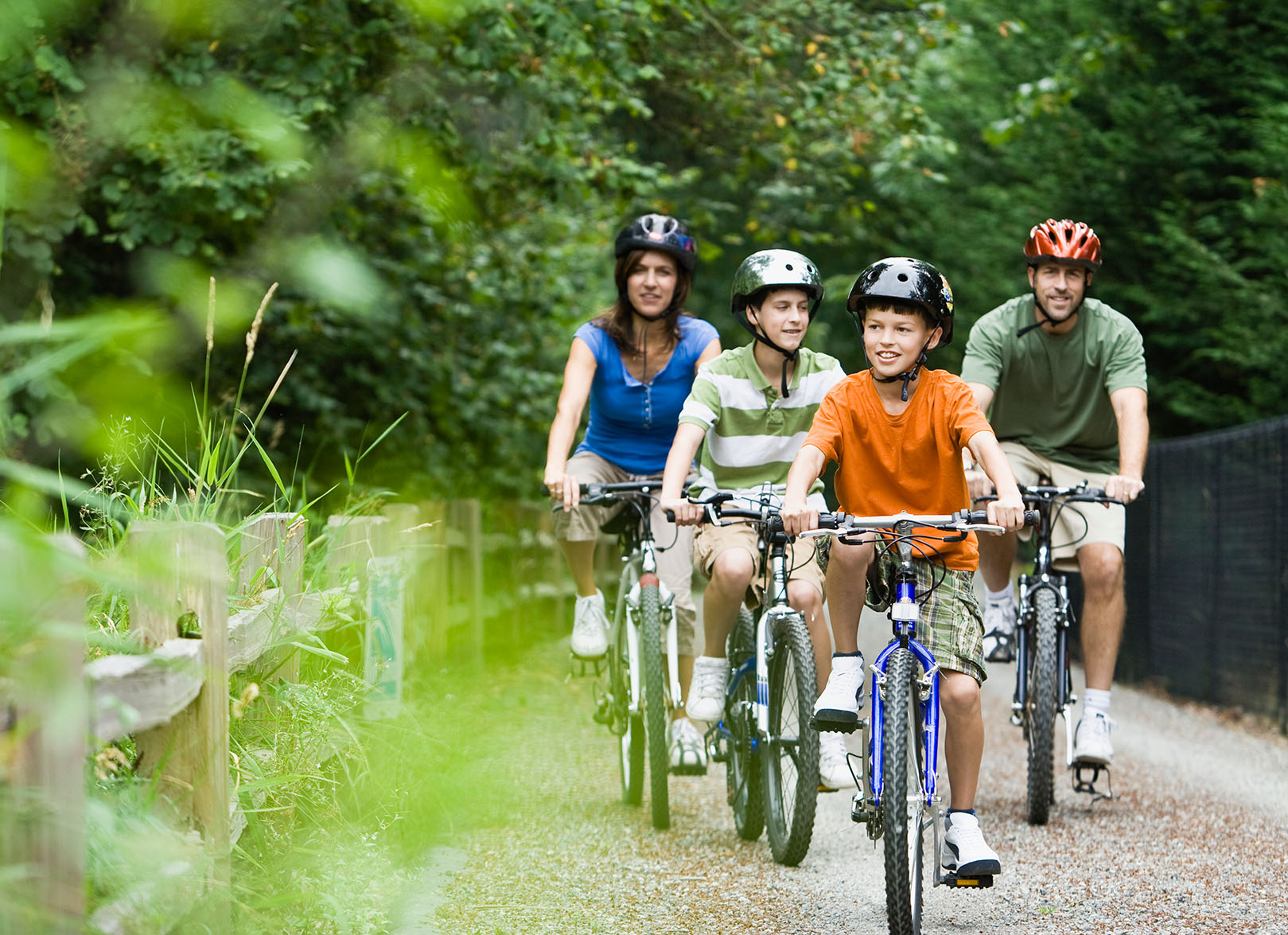 Family Biking on a gravel trail