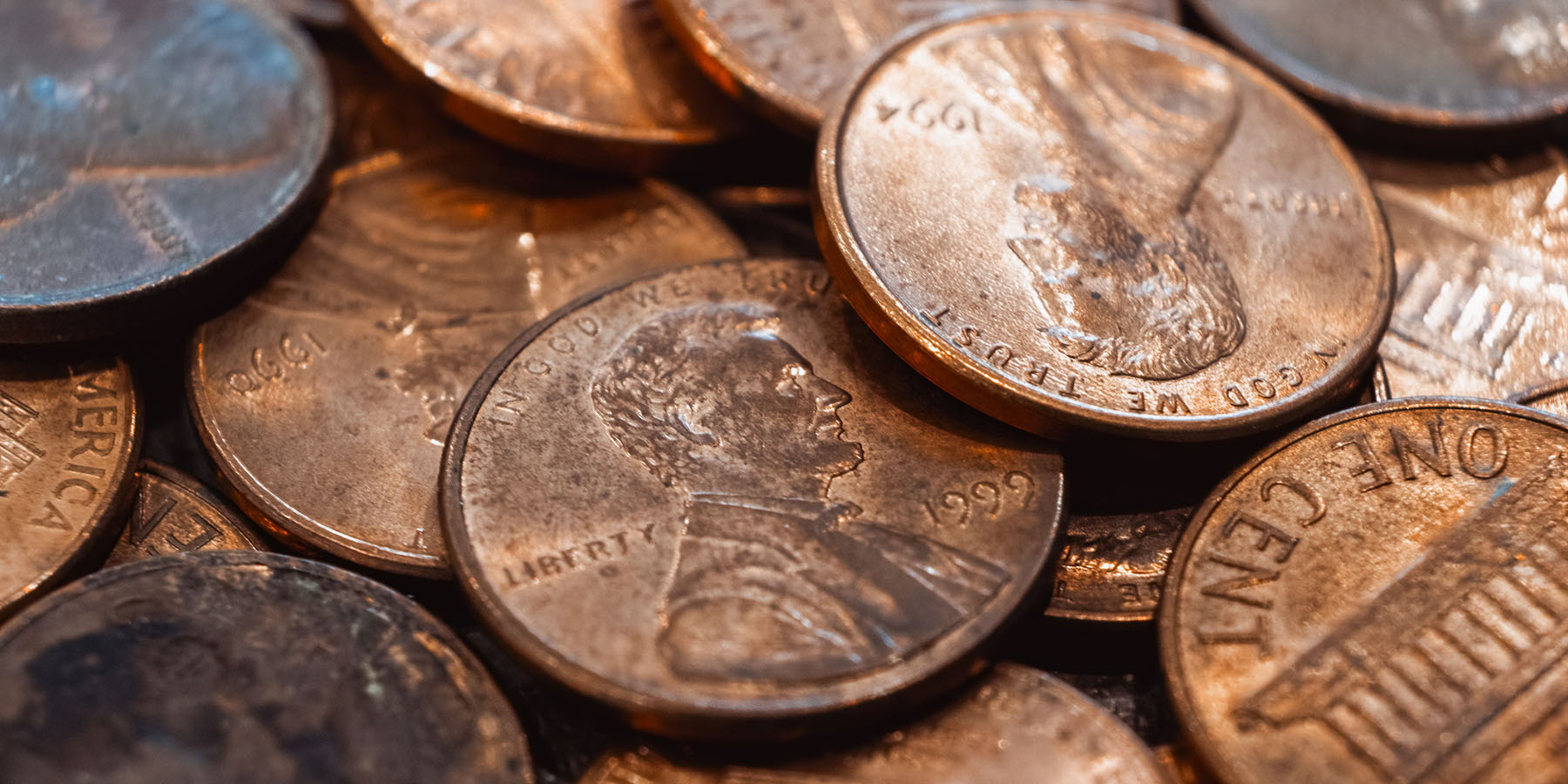 Several pennies bunched together