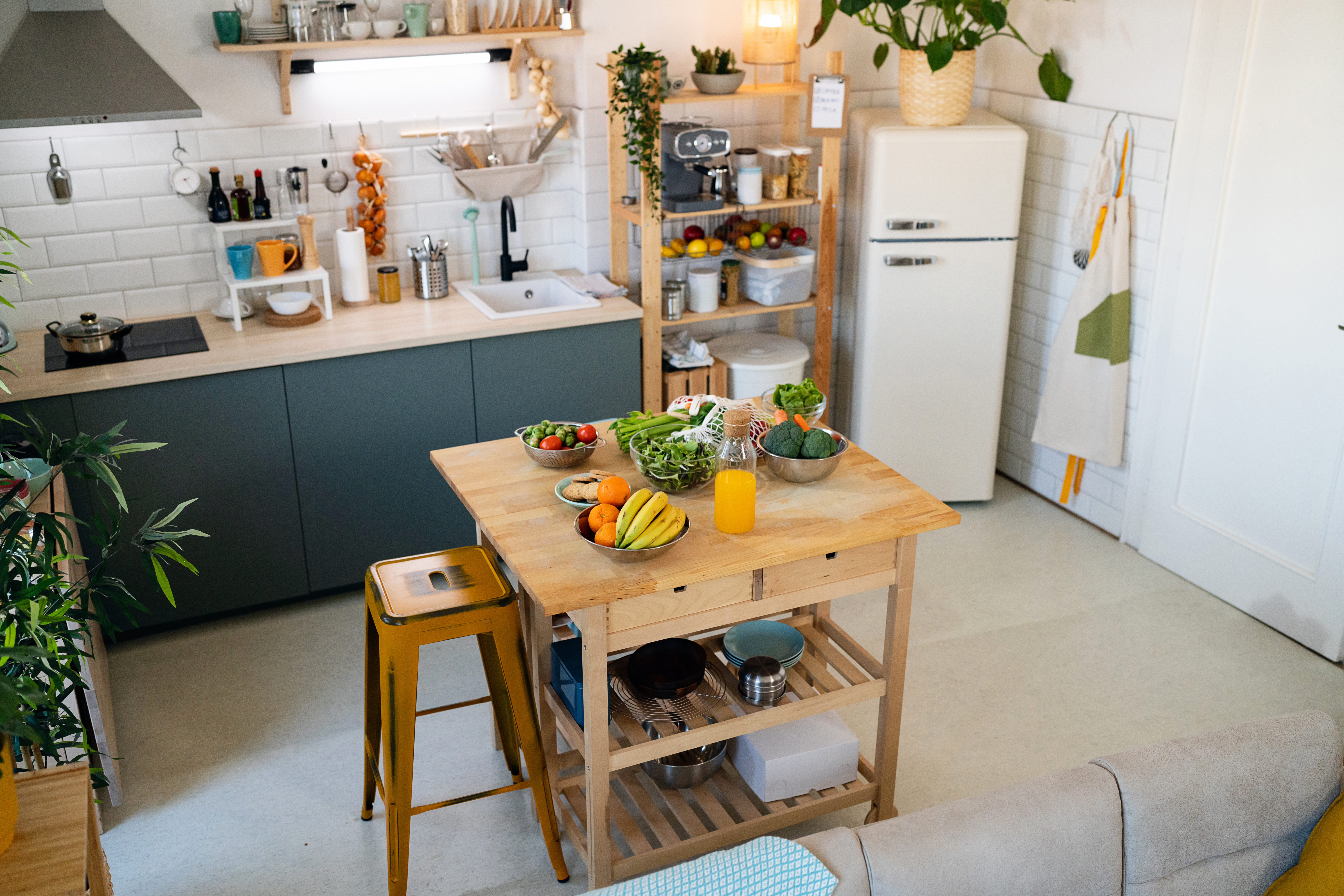 Apartment Kitchen with rolling island