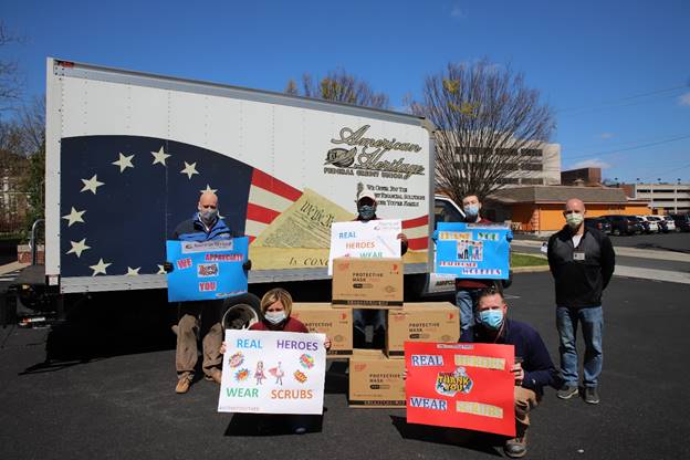 CEO Bruce Foulke and Associates of American Heritage Credit Union donate thousands of masks to nurses, practitioners and administrators at Jefferson Abington Hospital