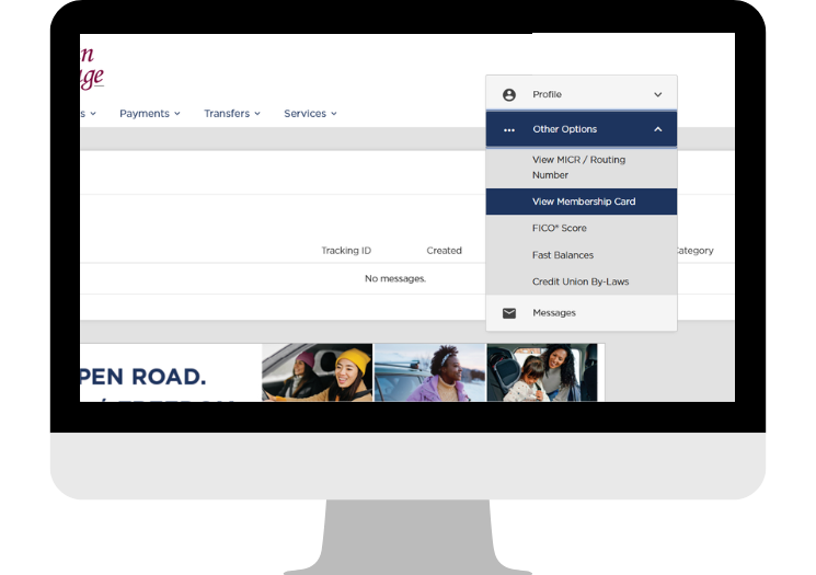 Click Profile then Other Options then View Membership Card