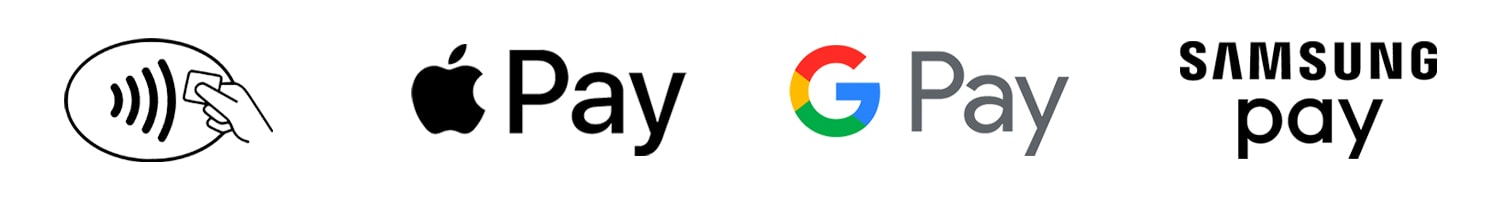 Symbols for contactless payment, Apple Pay logo, Google Pay logo, Samsung Pay logo