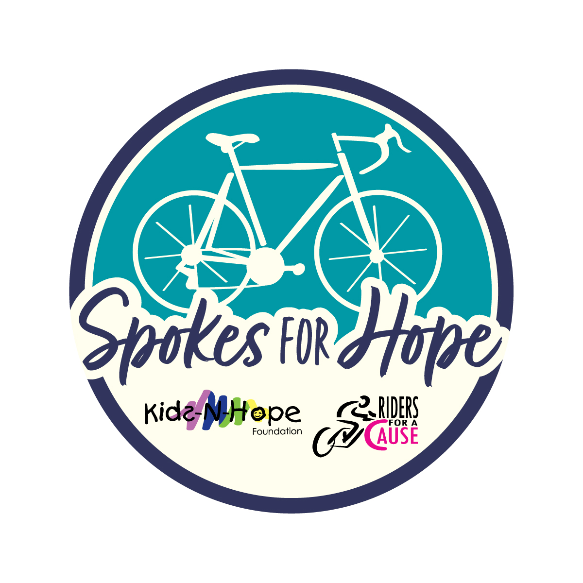 Event Badge with Bike and Spokes for Hope Logo inside.