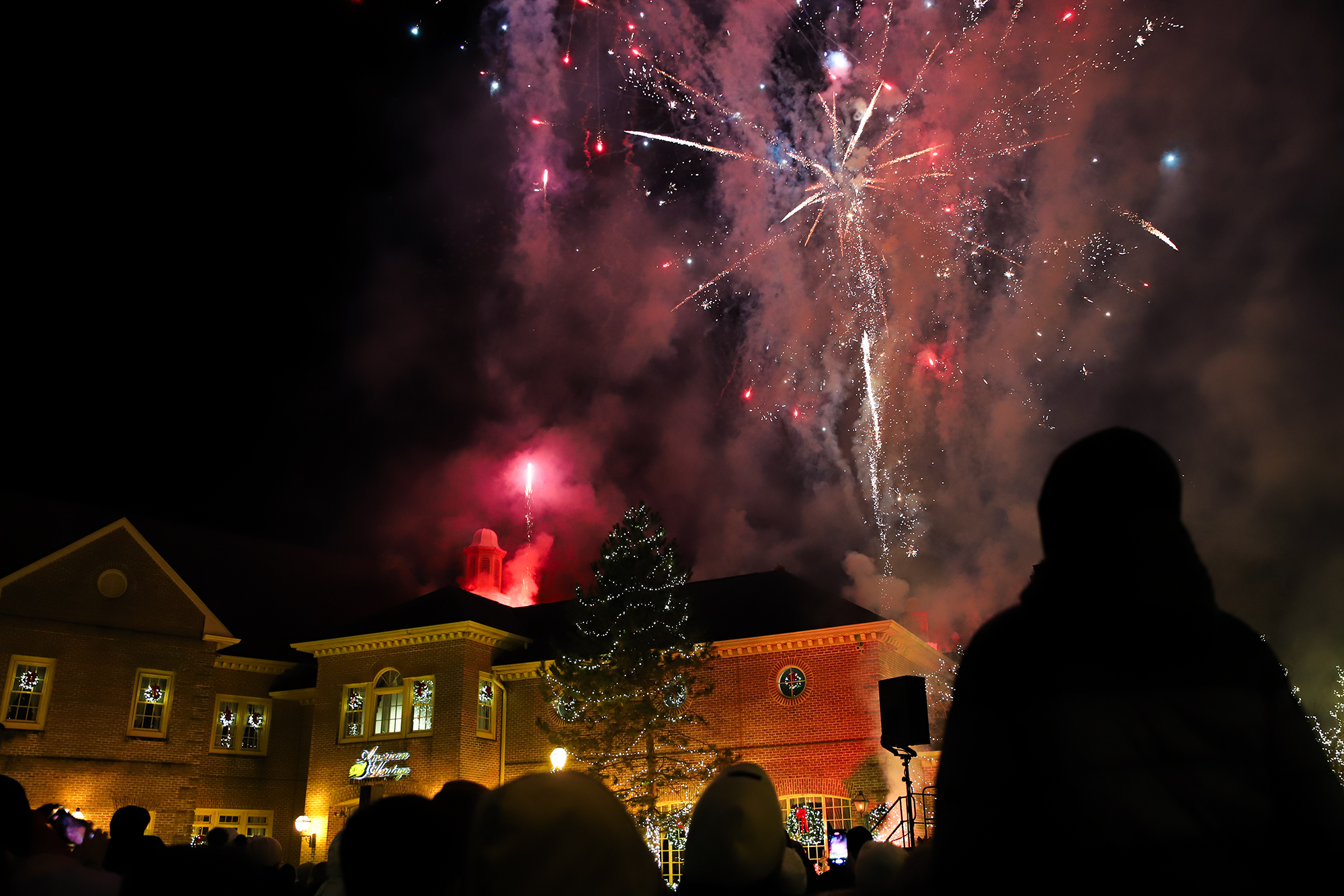 Fireworks display over American Heritage Branch Building