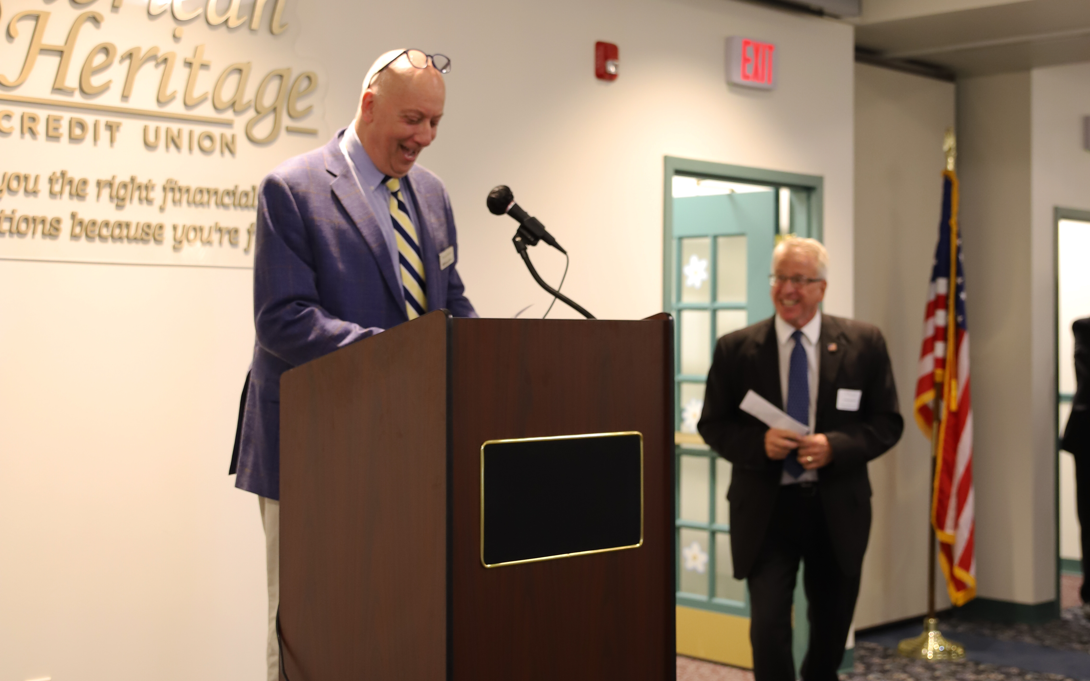 Bruce Foulke, President & CEO of American Heritage, welcomes chamber members and helps kick off the welcome event.
