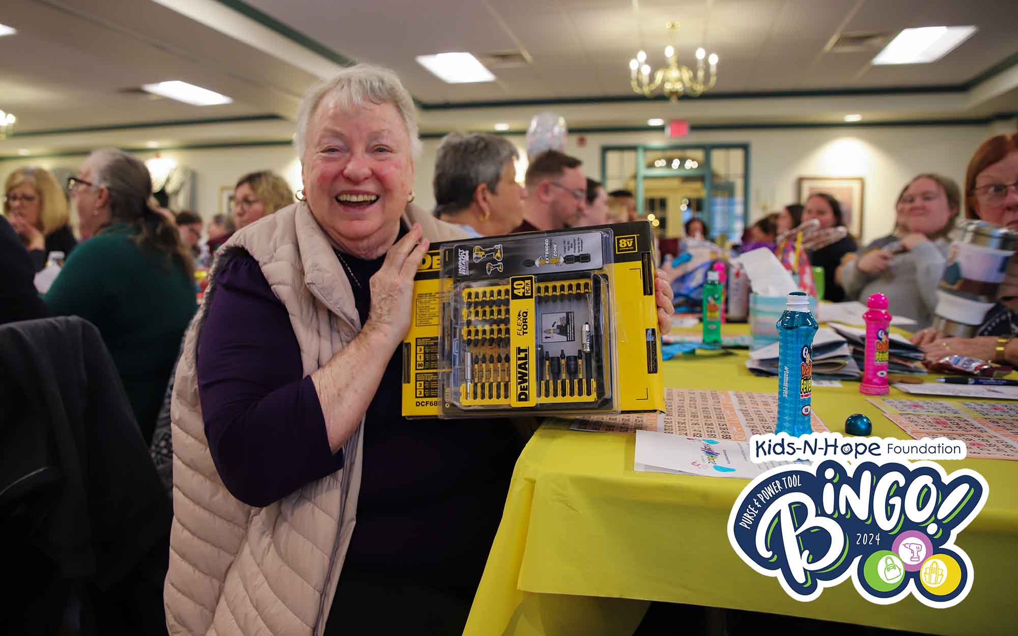 Winners from the Kids-N-Hope Foundation’s Spring Purse and Power Tool Bingo won designer purses and handbags as well as power and hand tools from a variety of brands.