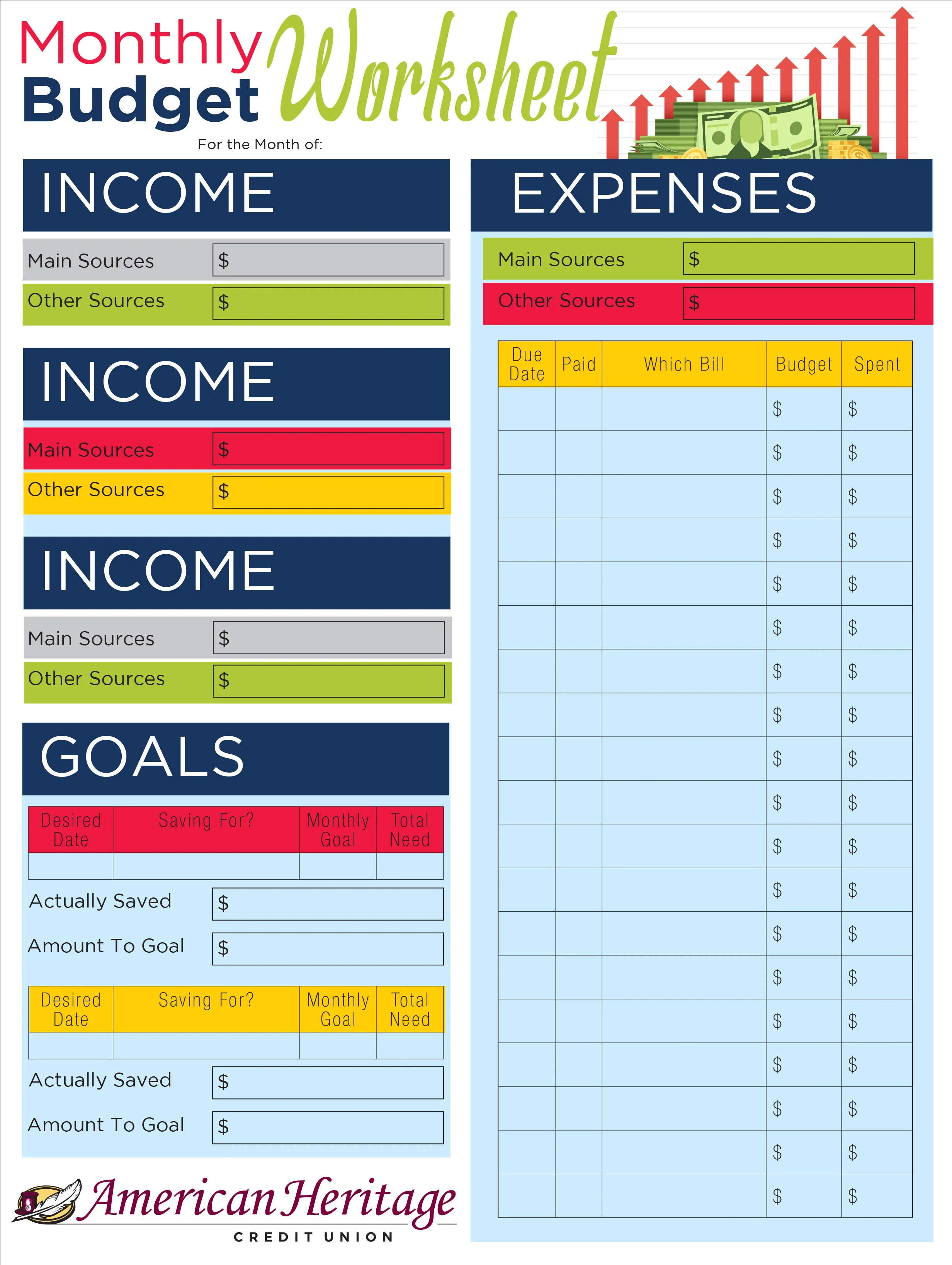 Monthly Budget Worksheet