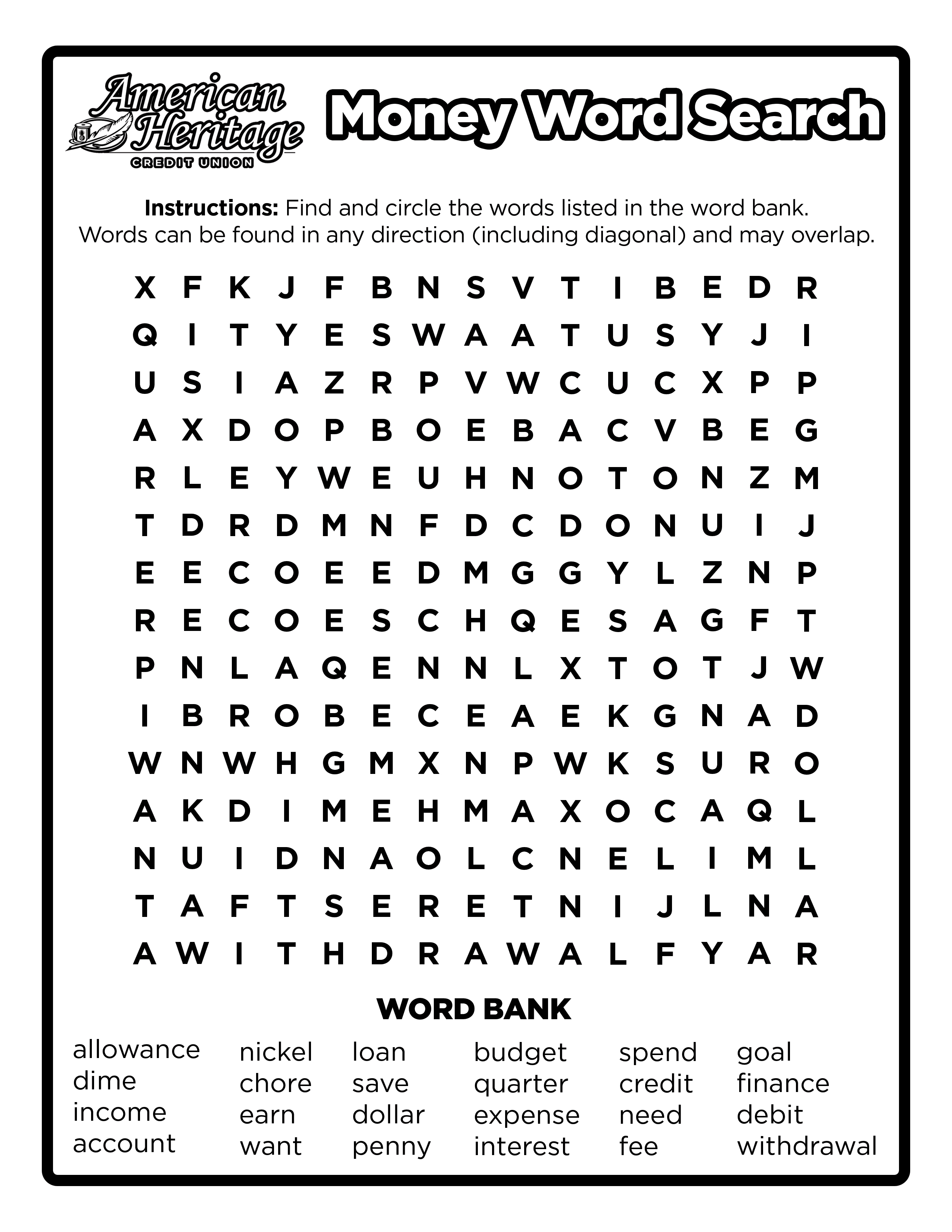 Money Word Search