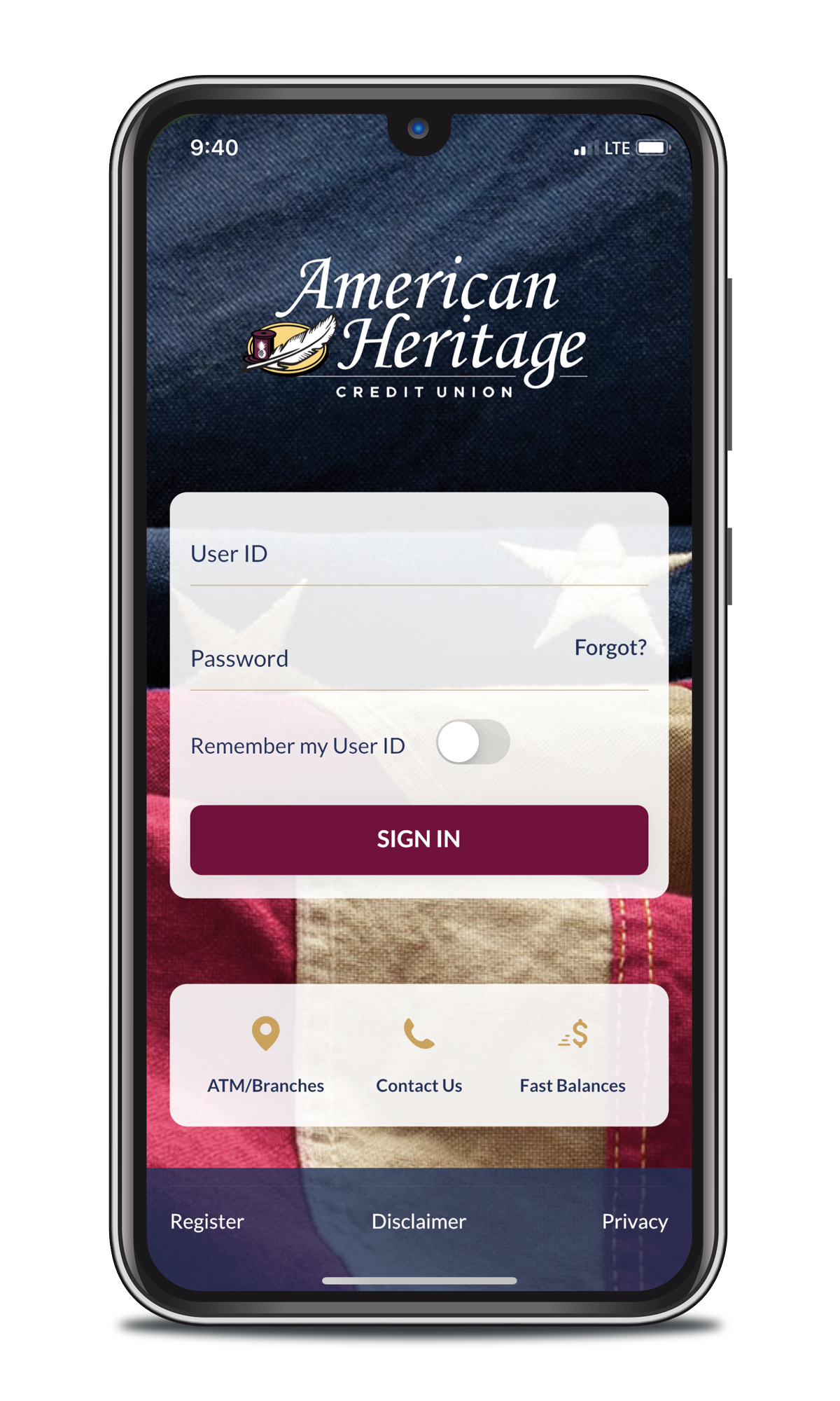 Mobile Teller Login Screen on a smartphone